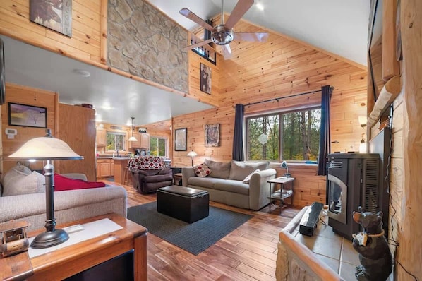 TV, fireplace, offices
