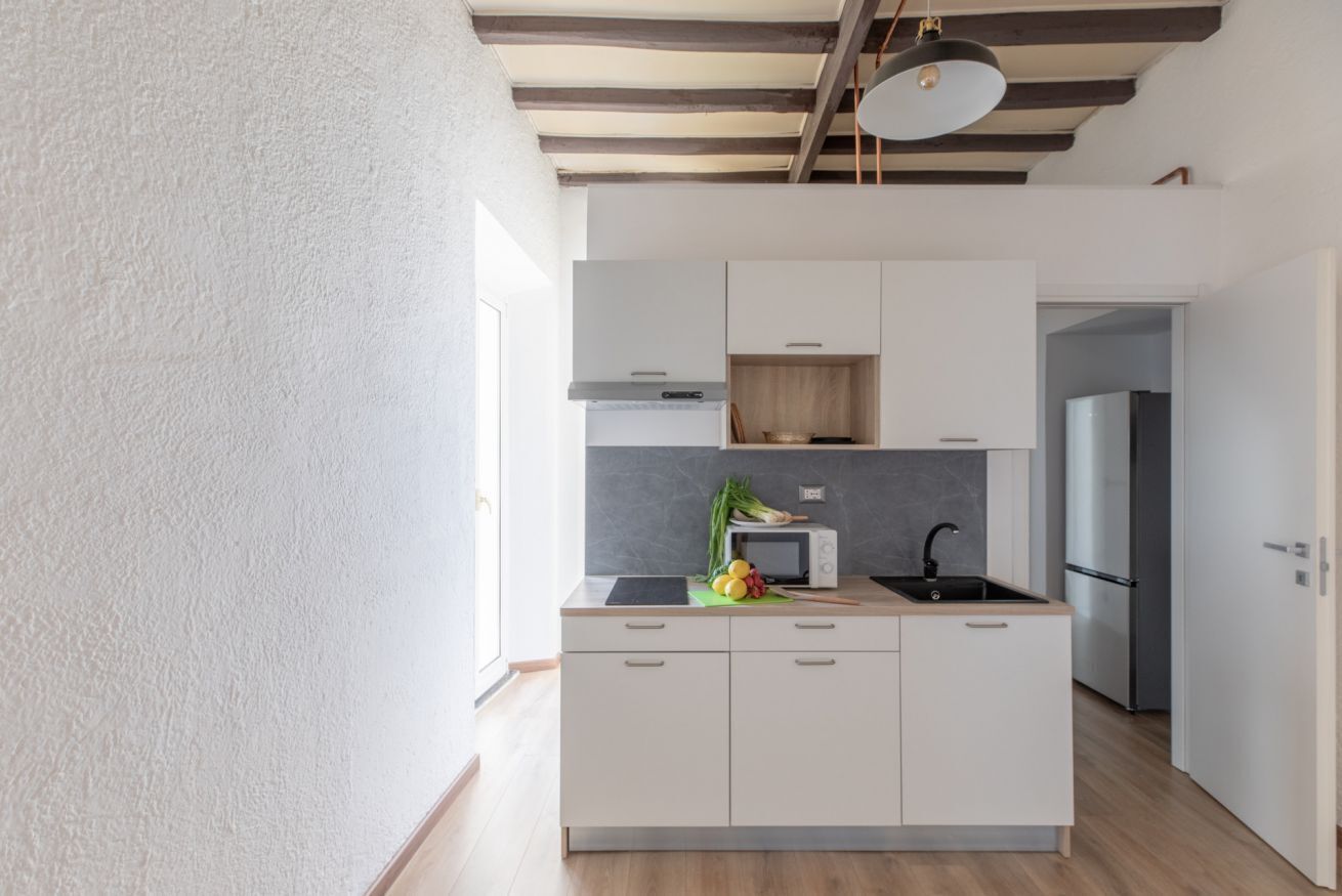 Kühlschrank, Mikrowelle, Herdplatte, Toaster