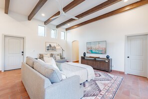 1 bedroom, desk, iron/ironing board, travel cot