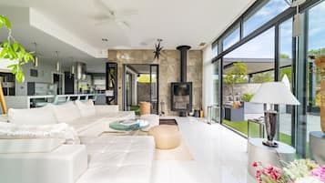 Televisión, chimenea y tenis de mesa