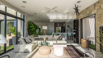 Télévision, cheminée, table de tennis de table