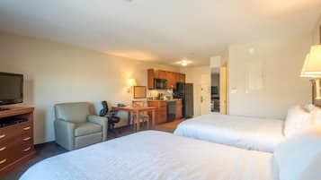 Studio Suite, 2 Queen Beds | Living area | 32-inch flat-screen TV with satellite channels, DVD player, pay movies