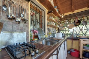 Fridge, oven, stovetop, coffee/tea maker