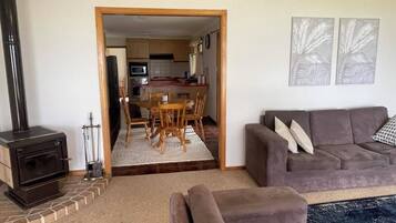 TV, fireplace, DVD player, books