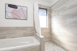 Hair dryer, bidet, towels, soap