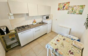 Fridge, stovetop, coffee/tea maker