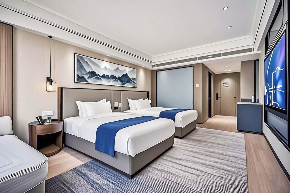 In-room safe, desk, laptop workspace, blackout curtains