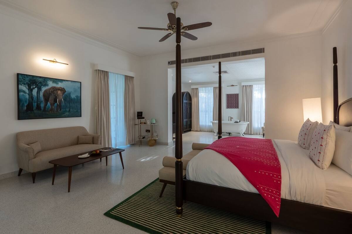 Bangalô presidencial, vista para o jardim | 1 quarto, roupas de cama premium