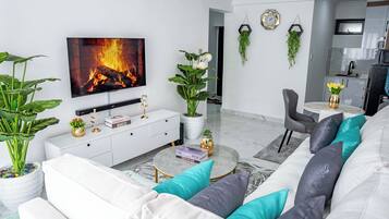 Superior Apartment, 1 Bedroom, Balcony, City View | Living area