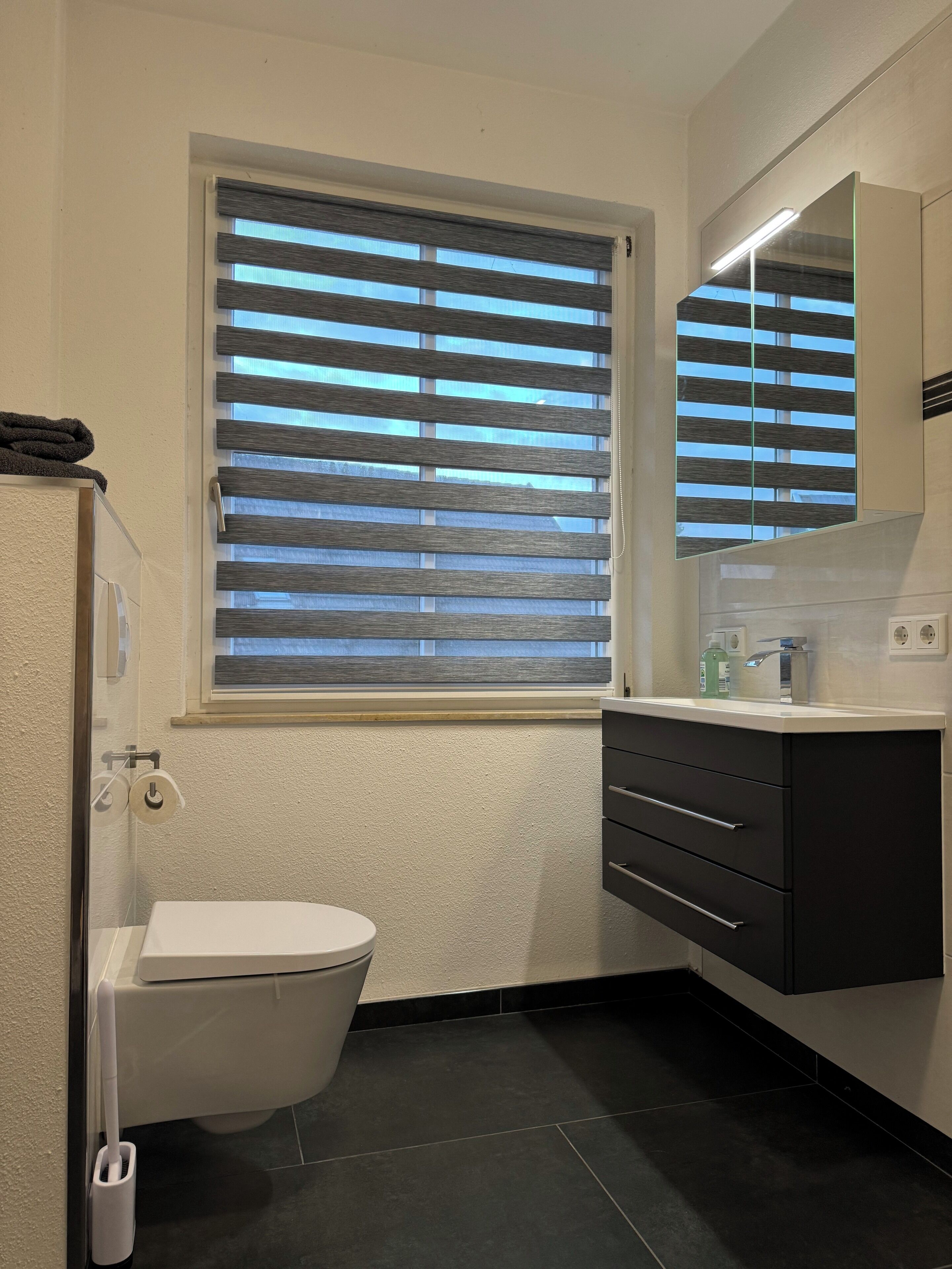 Regadera, secadora de cabello, toallas, jabón 