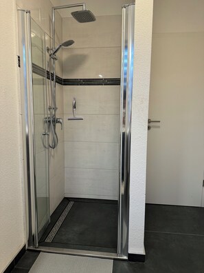 Ducha, secador de pelo, toallas y jabón