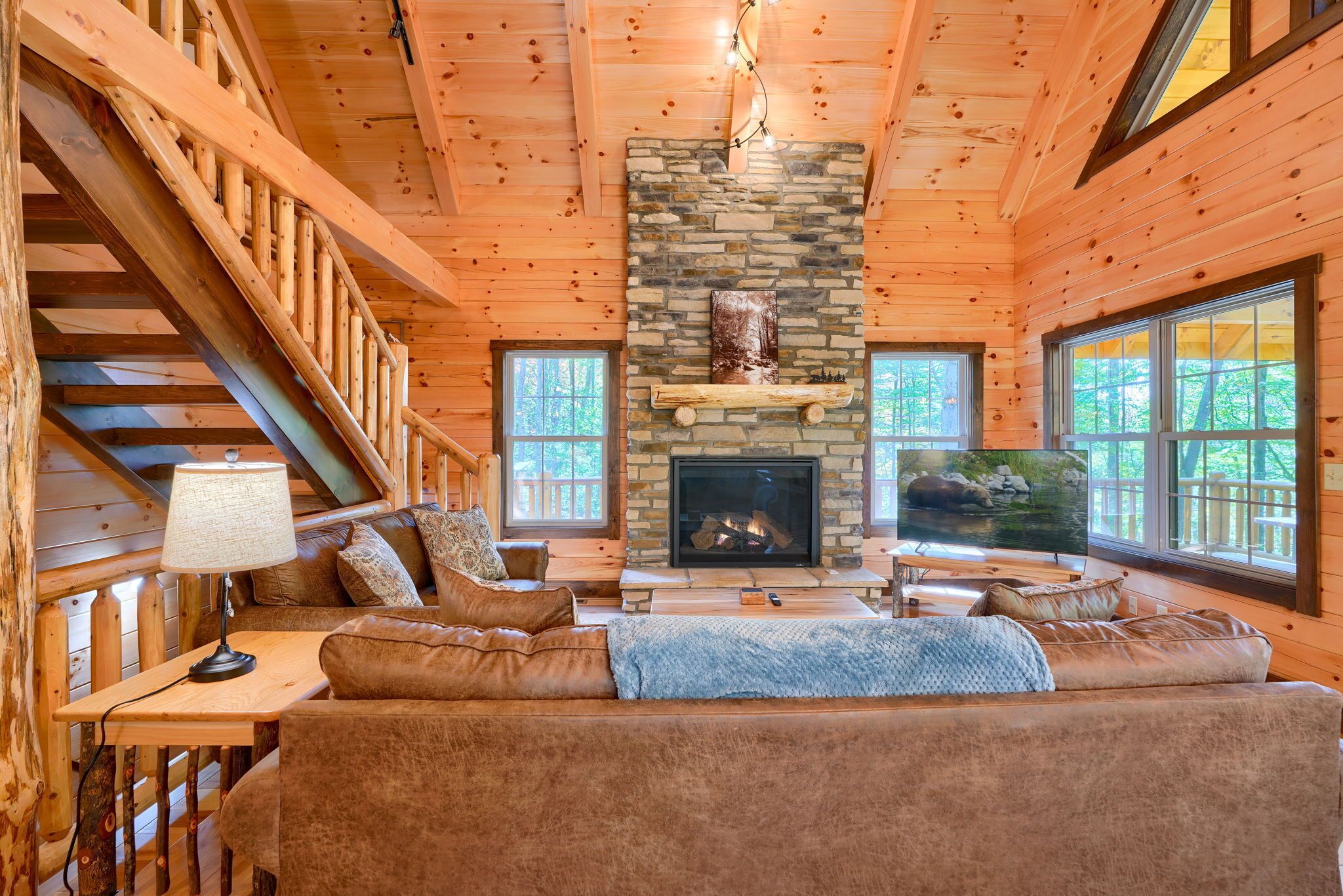 Smart TV, fireplace, foosball