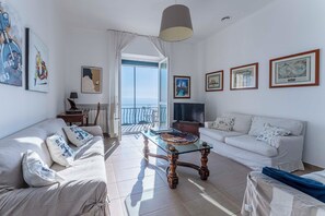 Apartment, Balcony, Sea View | Living area | 32-inch flat-screen TV with satellite channels - Breath-taking near Portofino Seaview (Pieve Ligure)