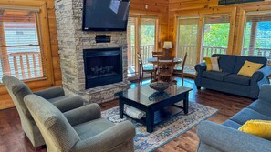 TV, fireplace, video games