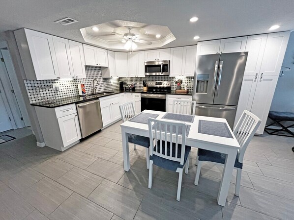 Fridge, microwave, oven, dishwasher