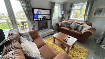 TV, fireplace