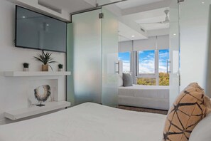 4 bedrooms, desk, iron/ironing board, travel cot