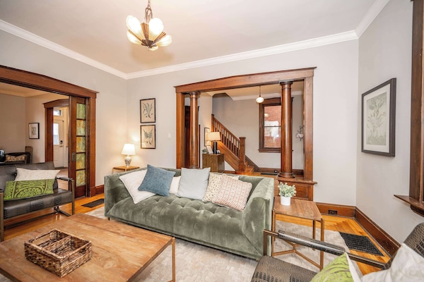 Curl up in the chic living room & stream your favorite entertainment