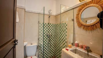 Shower, free toiletries, hair dryer, towels