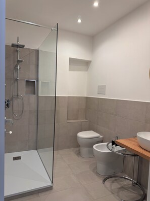 Ducha, secador de pelo, toallas, jabón