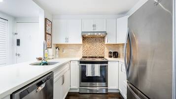 Fridge, microwave, oven, toaster