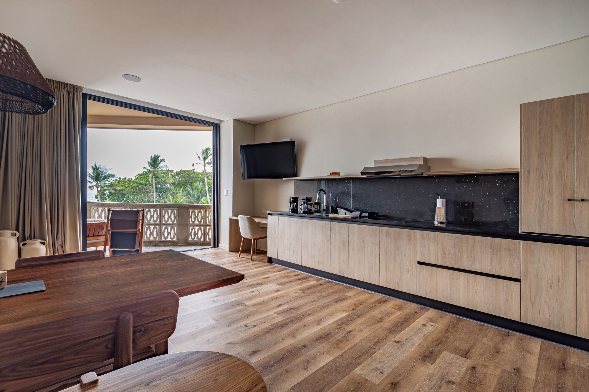 Luxury Studio Suite, Beach View | Private kitchen | Full-size fridge, microwave, coffee/tea maker, toaster oven