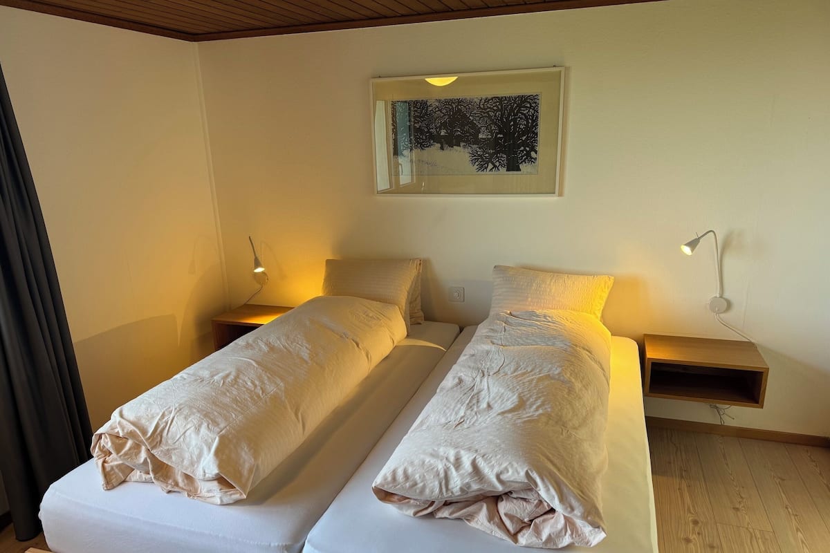 Habitación doble estándar, vista a la colina | Edredón, escritorio y espacio para trabajar con laptop
