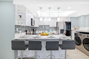 Family Apartment, 2 Bedrooms, 2 Bathrooms (0139) | Private kitchen | Coffee/tea maker, electric kettle, spices, cleaning supplies