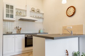 Fridge, oven, stovetop, coffee/tea maker