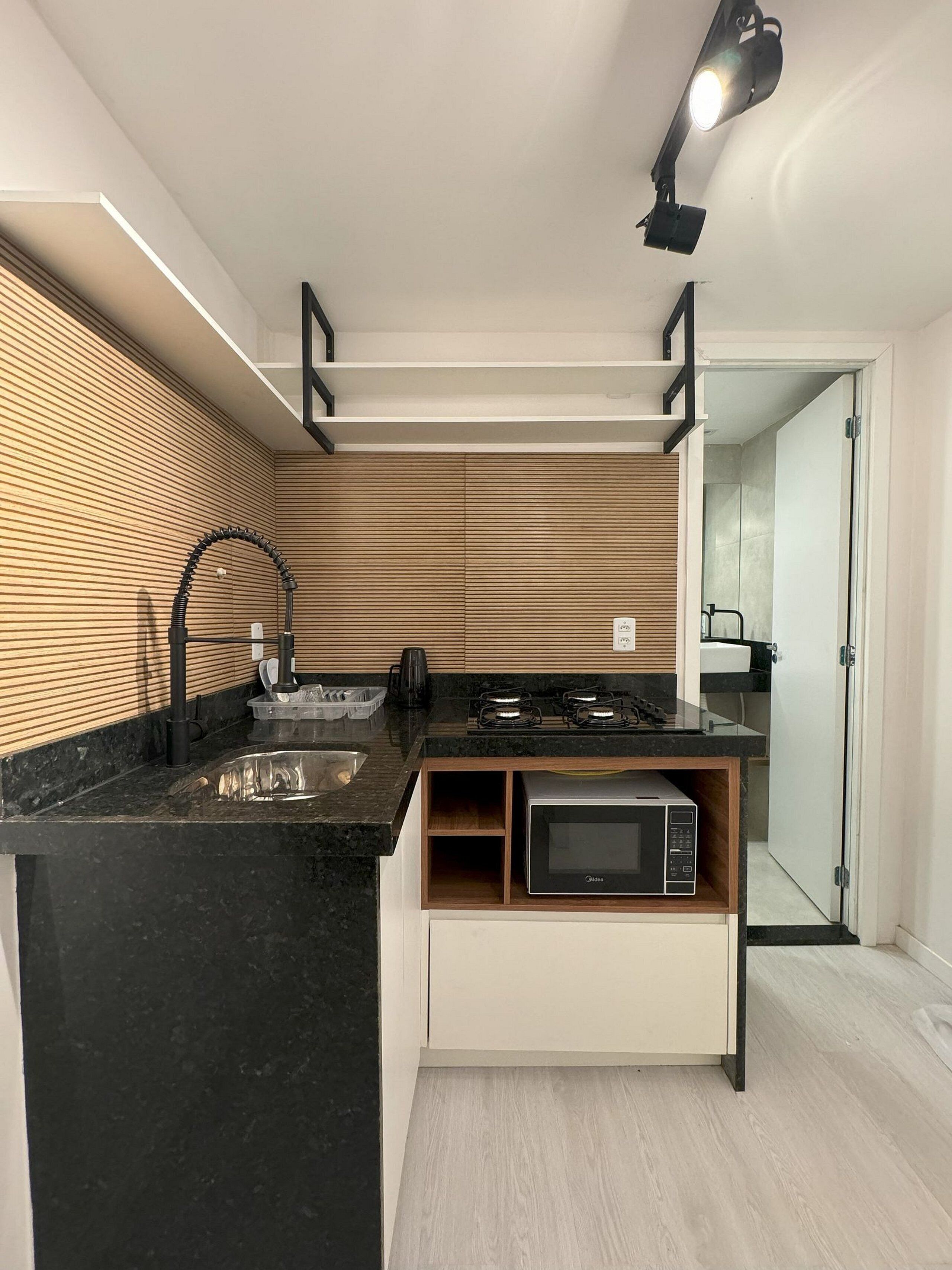 Fridge, microwave, stovetop, cookware/dishes/utensils