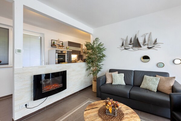 TV, fireplace