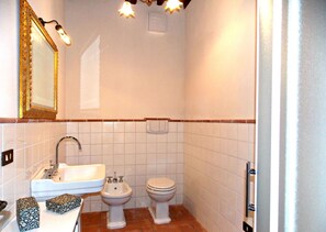 Shower, hair dryer, bidet - Cosy apartment for 4 people with WIFI, pool, TV and pets allowed (Carbonile)