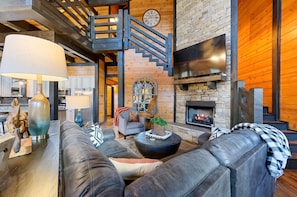 Smart TV, fireplace, table football