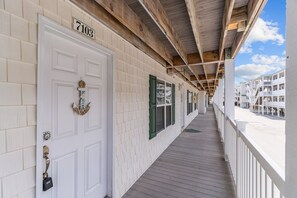 Exterior detail - Blue Wolf Retreat! One Block to Beach! Pool, Pets, and Walk to groceries & more! (Oak Island)