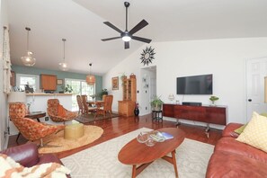 TV, DVD player, books, video library