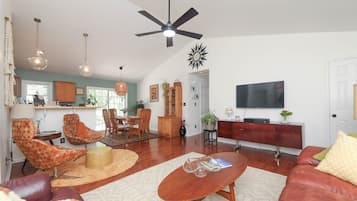 TV, DVD player, books, video library