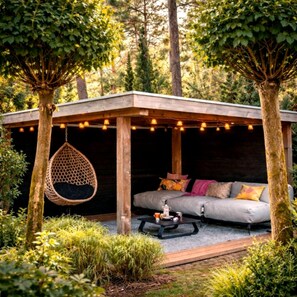 Terrace/patio - StayatSas Pippa, in the middle of the forest, use of swimming pool, by the pond (Doornspijk)