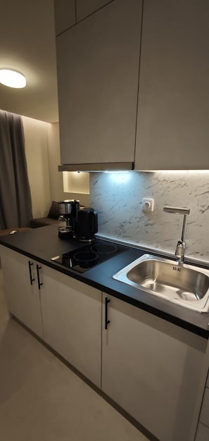Deluxe-lejlighed - balkon - byudsigt | Privat køkken | Køleskab/fryser i fuld størrelse, mikrobølgeovn, ovn, kogeplade