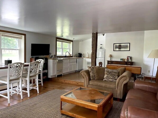 TV, DVD player, books, video library