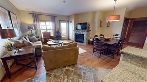 TV, fireplace
