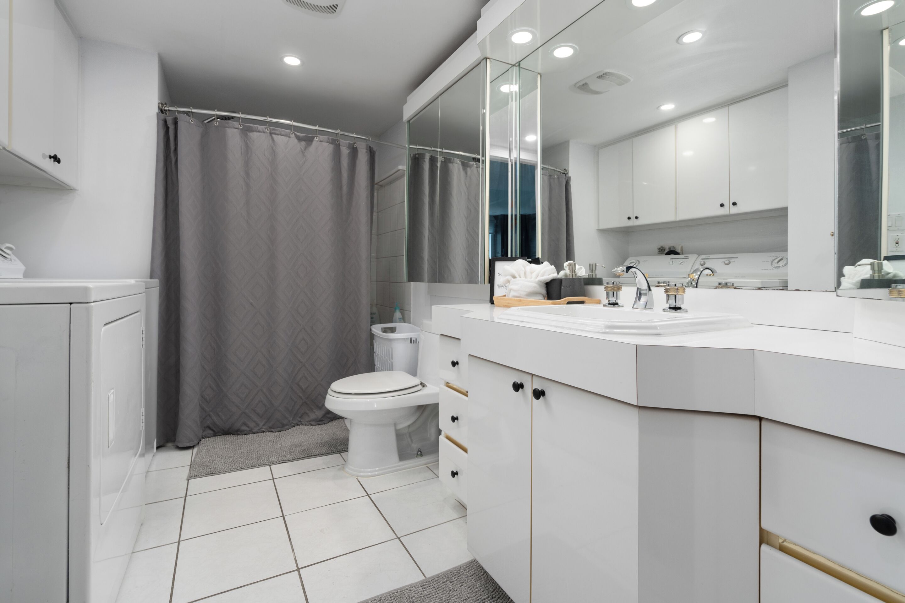 Hair dryer, towels, toilet paper