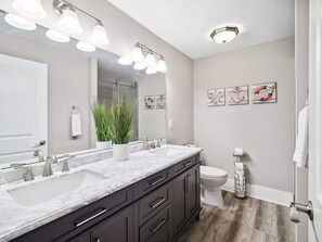 Shower, hair dryer, towels - 2 Homes|Sleeps 16|Game Room|Historic Charm (Vermilion)