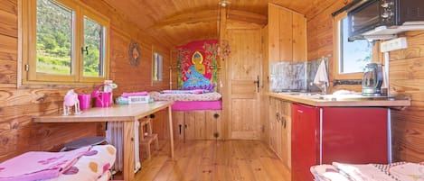 Fridge, oven, stovetop, coffee/tea maker