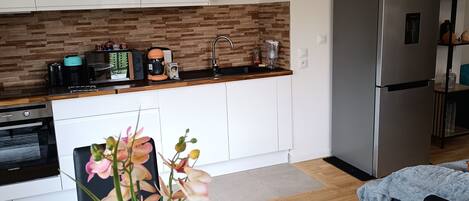Fridge, microwave, oven, dishwasher