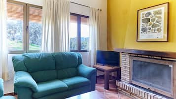 Een televisie en een open haard