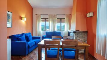 Een televisie en een open haard