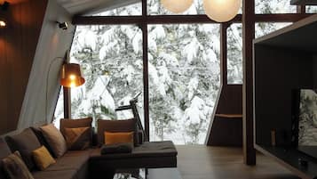 Deluxe Villa | Living area | 65-inch flat-screen TV with digital channels