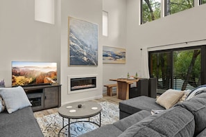 TV, fireplace