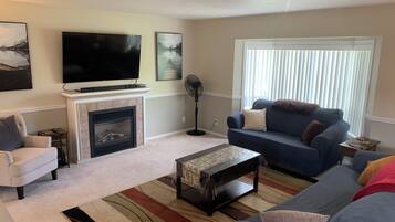 TV, fireplace