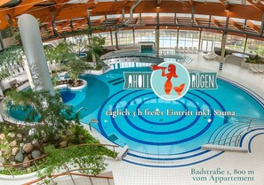 Indoor pool, a heated pool - Holiday Apartment 'Inselliebe Rügen' incl. Ahoi Swimming Pool and Sauna with Balcony (Sellin)